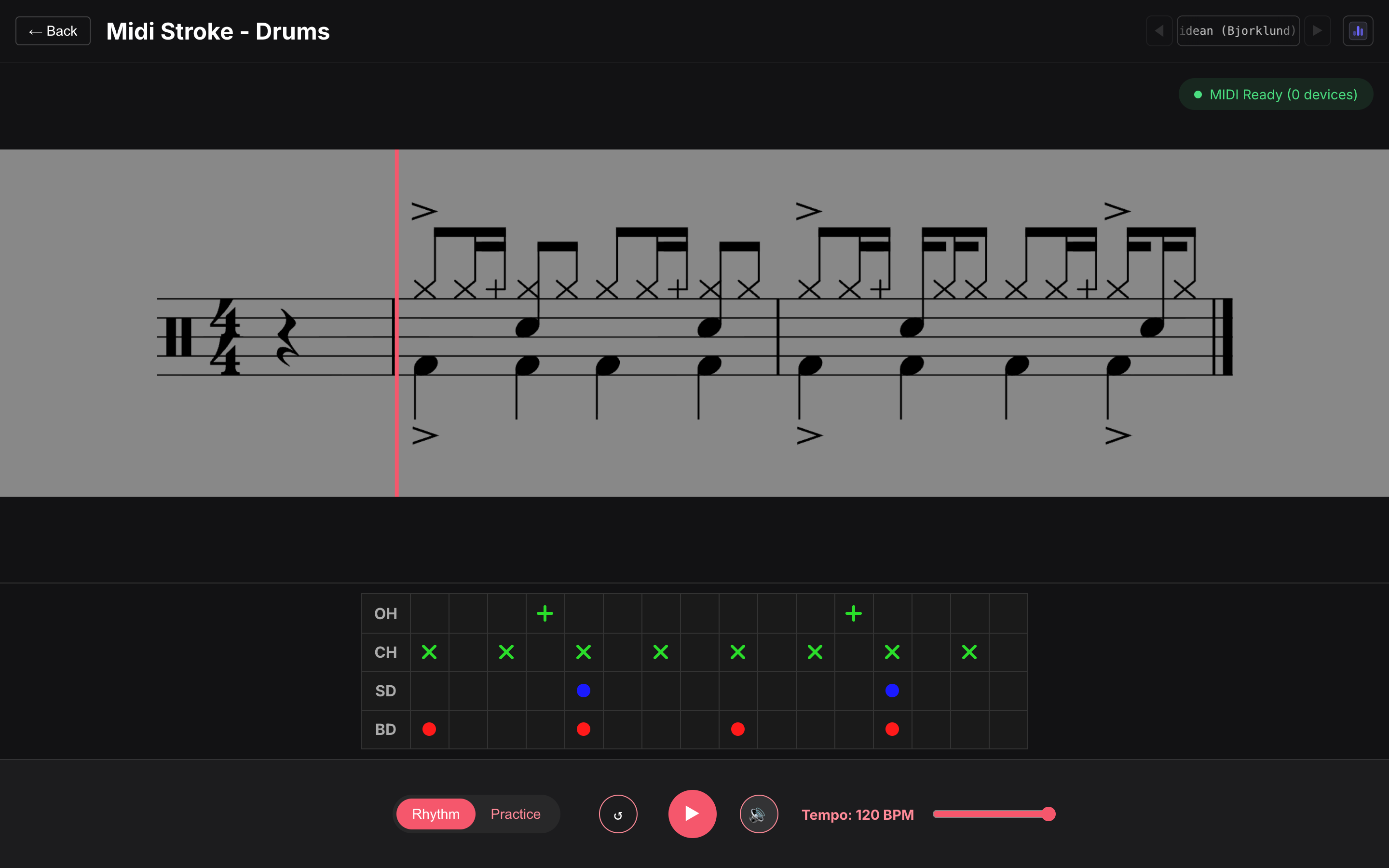 A generated pattern in the score view